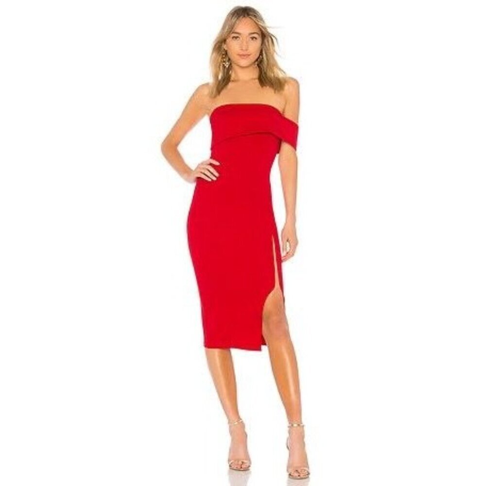 Michael Costello X Revolve Red Audrey One Shoulder Women's Midi Dress XXS